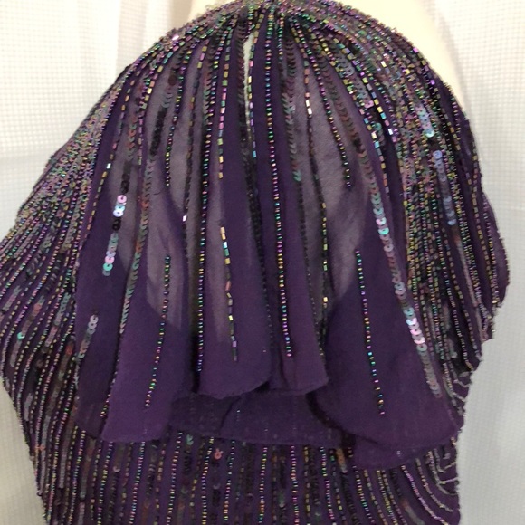 J Kara Chiffon Beaded Handkerchief Dress. NWOT - Picture 6 of 8